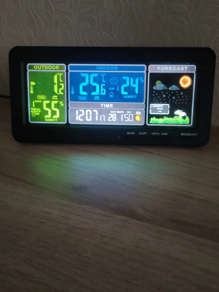Отличная станция. Очень красивая. Настроил за две минуты. Есть инструкция на русском и батарейки в комплекте. Блок питания подошёл от другой старой станции. Температуру показывает почти точно. Возможно у меня датчик близко к окну висит.