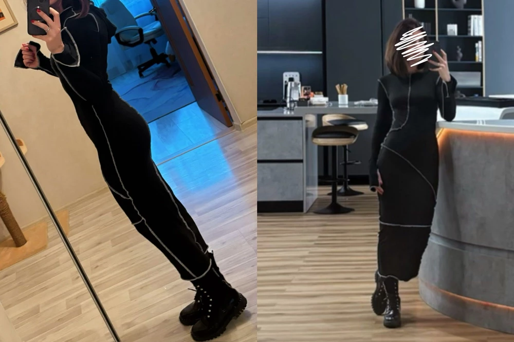 Охеренное платье! Ходить в нём, конечно, сложно - длинное и без разрезов, аки гейша…)) но wow-эффект в нём гарантирован. Ткань тонкая, эластичная, гладить не нужно…