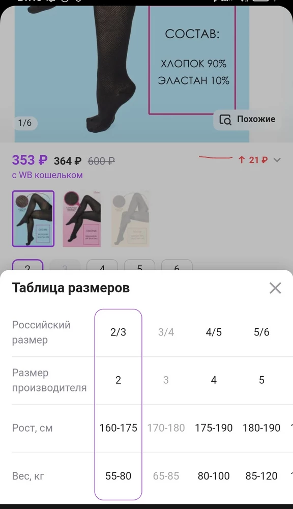 07.02.24 купила колготки Алена (ажурная вязка), размер 2. Мой рост 160см, вес 65 кг. По таблице размеров соответствует размеру 2. Придя домой, не смогла натянуть. На мою претензию производитель не отвечает. В связи с тем, что отсутствует полная и достоверная информация о товаре, я имею право вернуть деньги за товар.