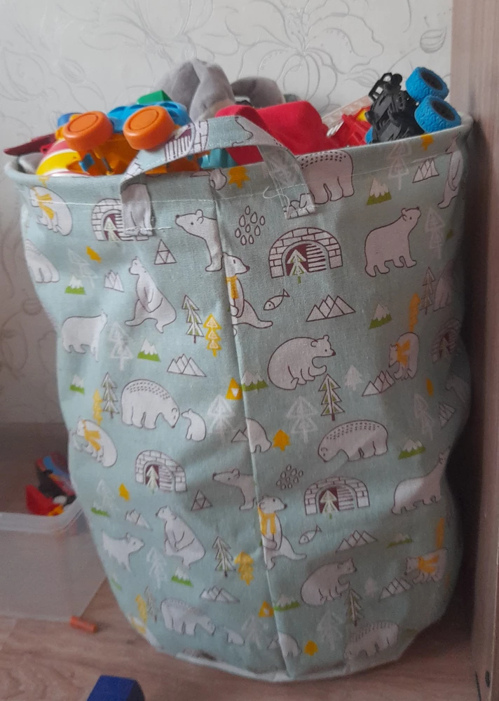 Отличная корзина,ткань хорошо держит форму.    Большая вместительная. Хорошо всё прошито. Единственное,  что цвет немного бледноват чем на фото. Но это не имеет большого значения.