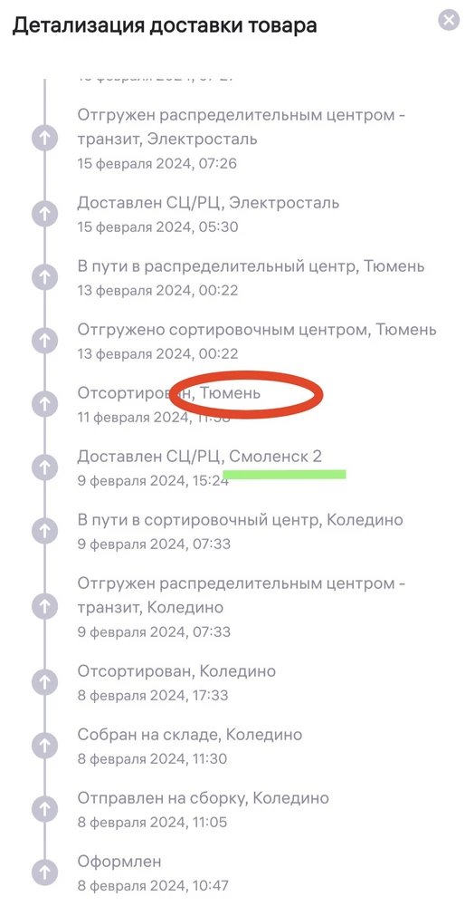 Сразу скажу,что товар отличный . За пазл 5 звёзд. А вот за доставку поставила бы только 1 звезду.
Неплохой запланированный маршрут из Смоленска в Витебск через Тюмень (!) 🙈
В итоге ,к нужной дате товар не прибыл, пришлось  покупать оперативно другой подарок .