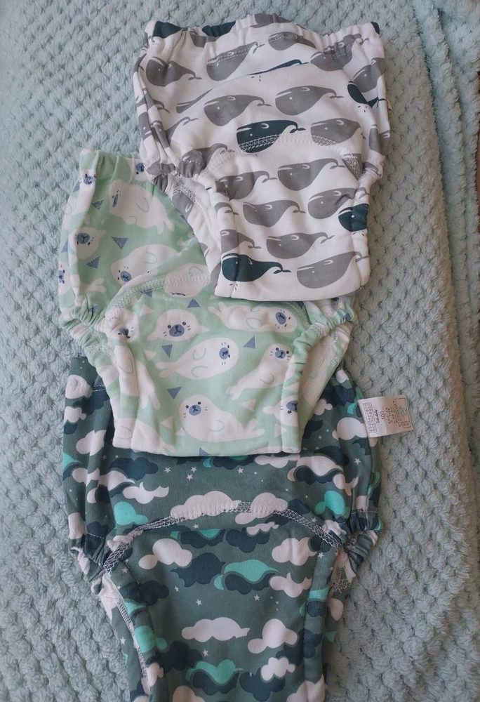 Очень понравились эти трусики  для приучения к горшку. Расцветка стильная такая. Ткань мягкая , приятная наощупь. А идея с наклейкой в горшок очень классная . Будем тестировать .
Спасибо продавцу!