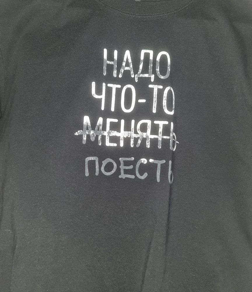 Надпись стёрлась наполовину после первой стирки. Качество футболки хорошо.