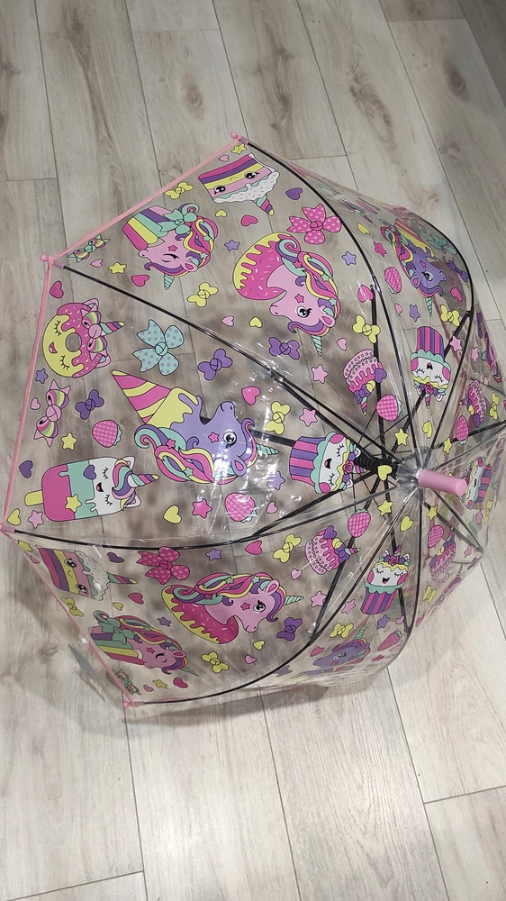 Красивый милый зонт. Купила в подарок крестнице. Она была очень довольна :)) качественно упакован. Выглядит довольно крепким.